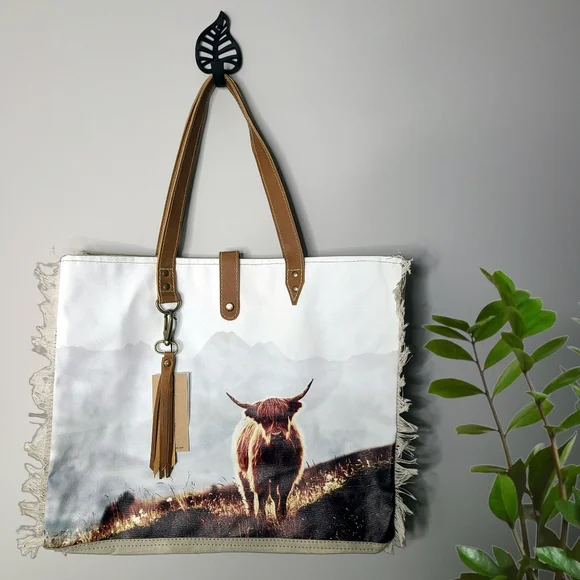 NWT Highland Cow Leather Weekender Tote Bag - Picture 7 of 7